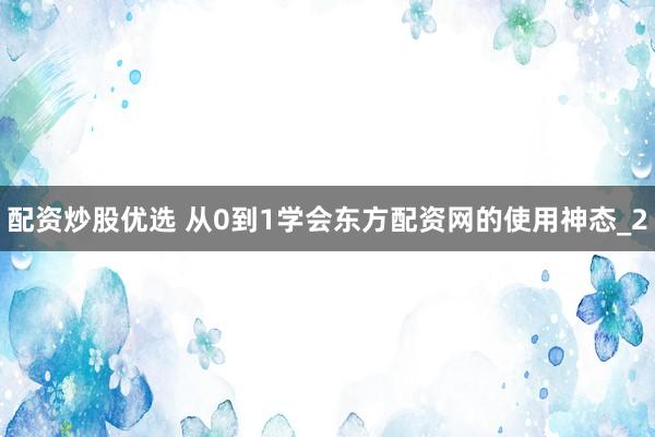 配资炒股优选 从0到1学会东方配资网的使用神态_2